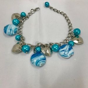 Blue, White & Silver Charm Bracelet